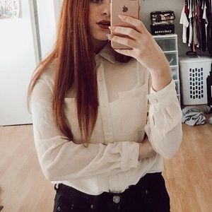 forever 21 sheer pink button down 🎀